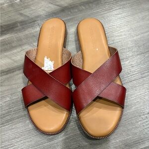 Cynthia Rowley Women’s Slide Sandals Brown Leather Cross Strap Size 10 Comfort‎
